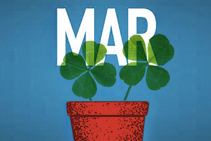 pot with 4 leaf clovers and MAR in background